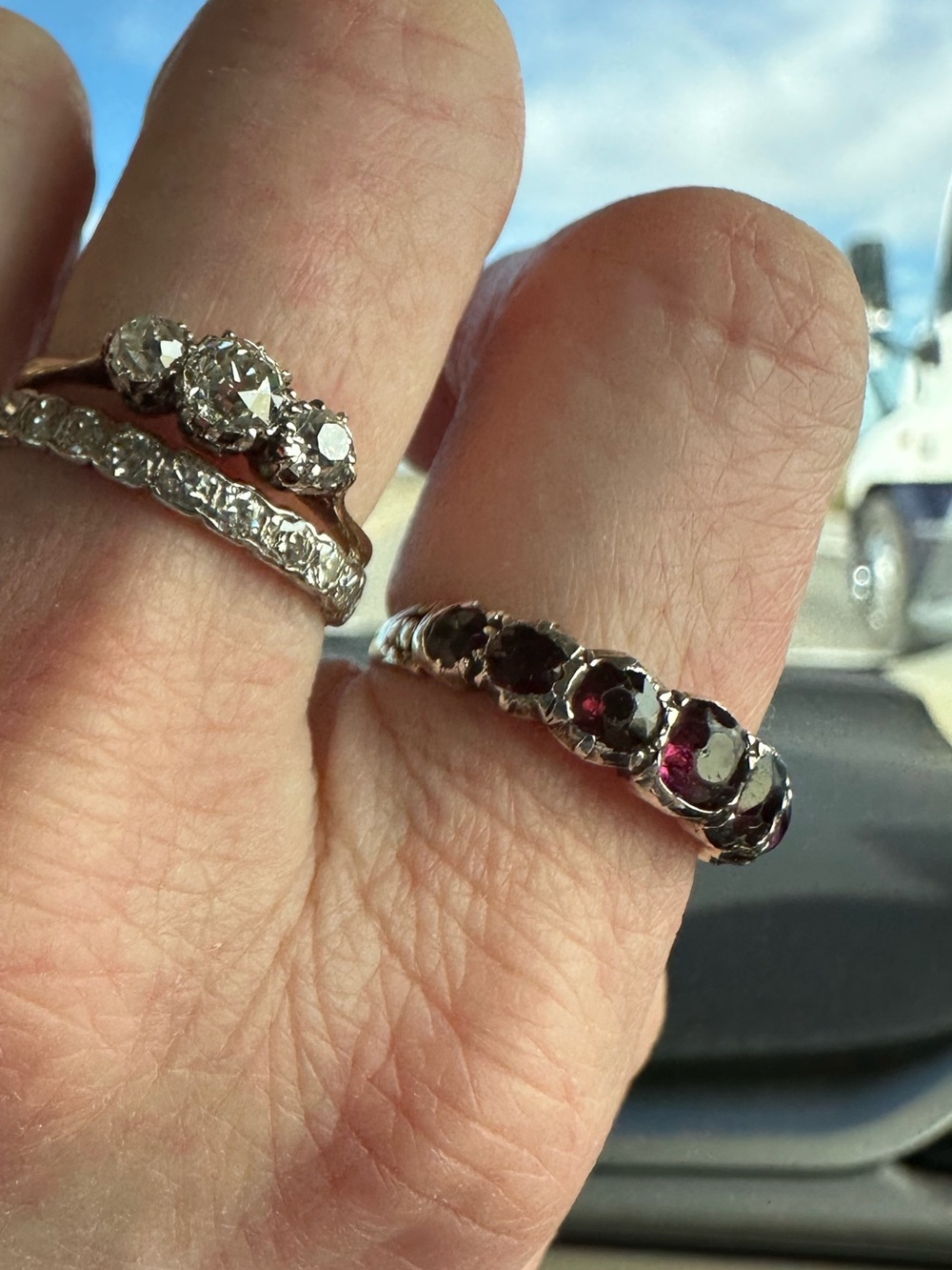 Antique Georgian 9ct Gold Garnet 7-Stone Ring Band Size 7.75 - Picture 11 of 16